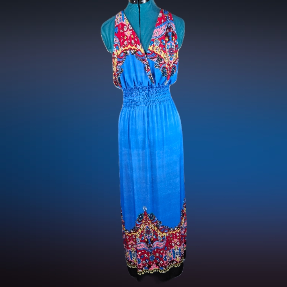 TU TALLA- maxi ,blue  with lace back, sleeveless dress